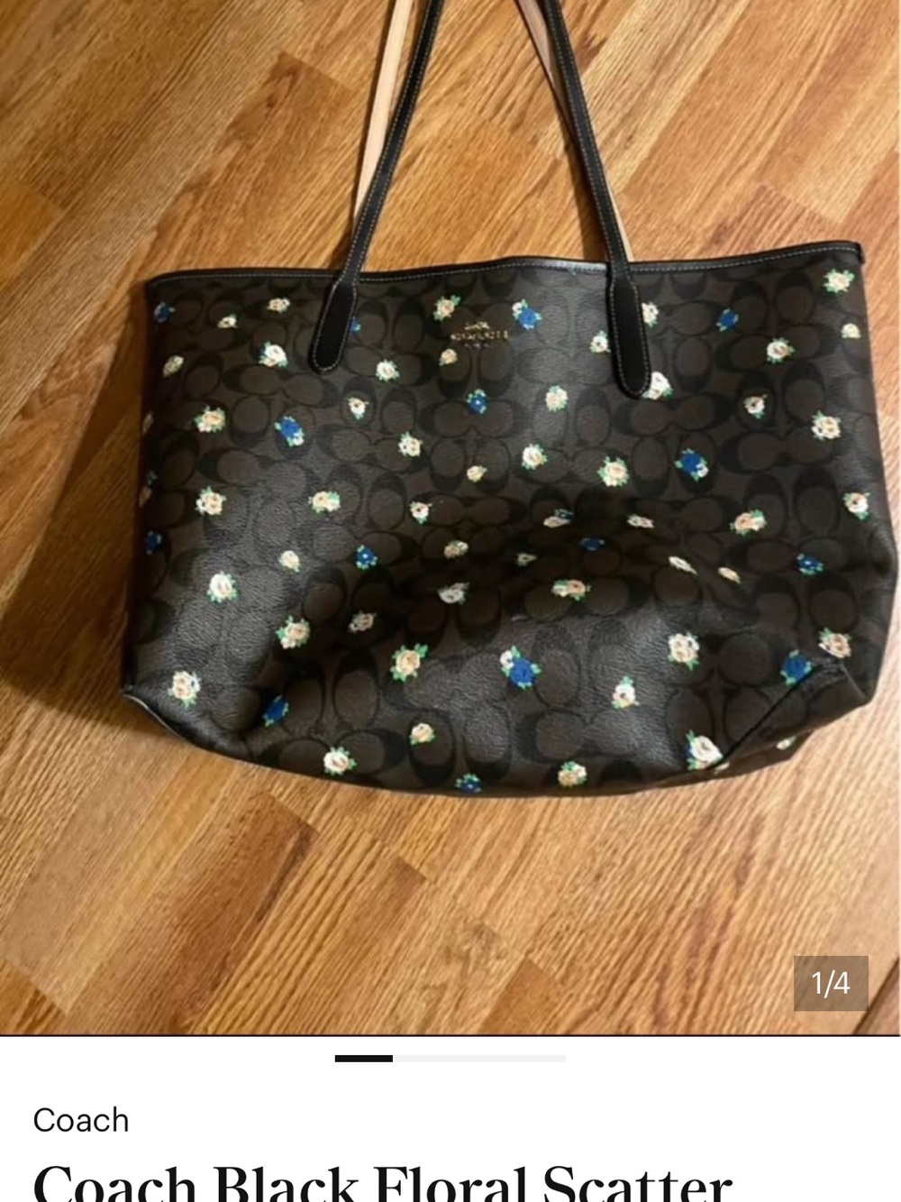 Coach Black Signature Floral Scatter Tote